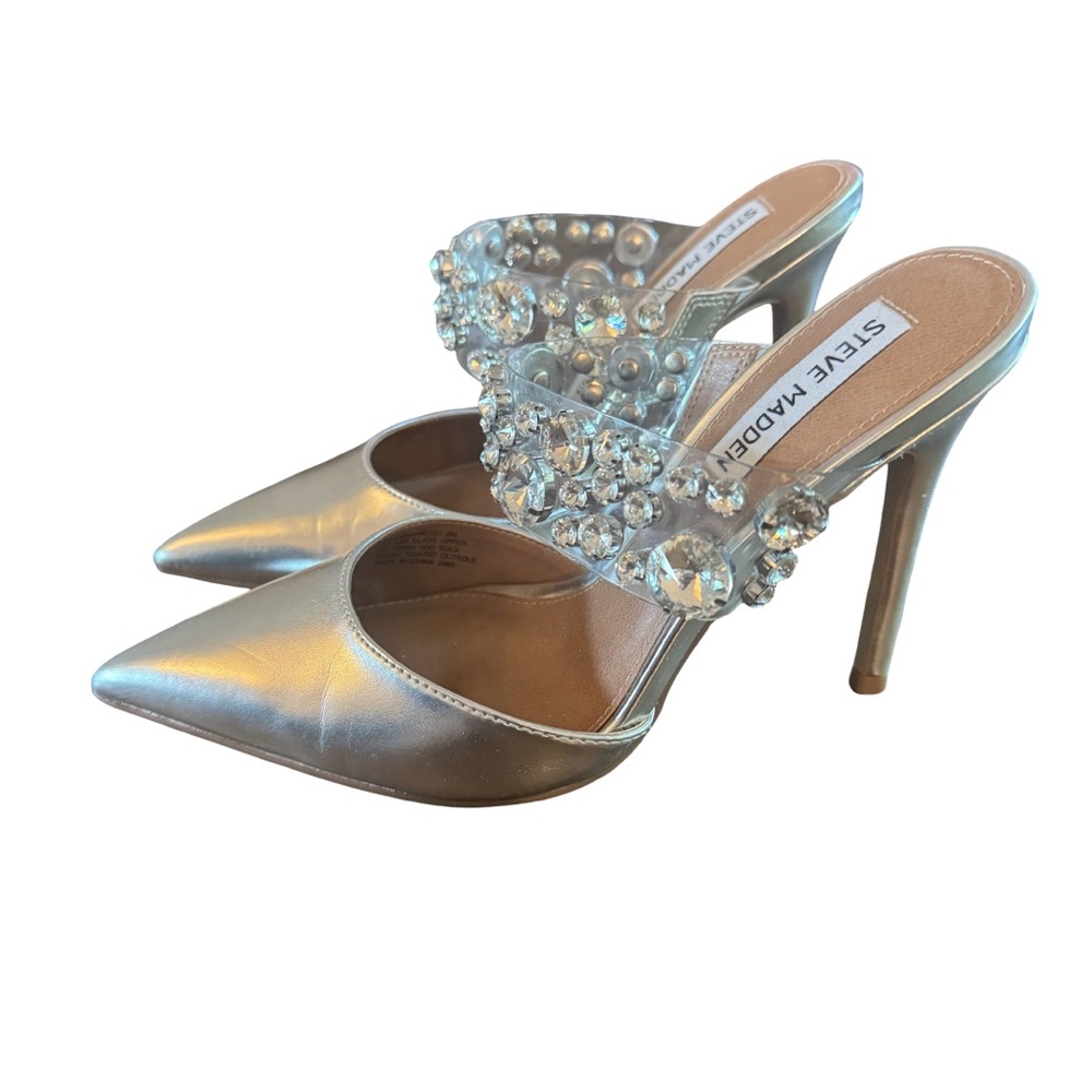 Steve Madden Metallic‎ Silver Crystal Heels 6 DUNN